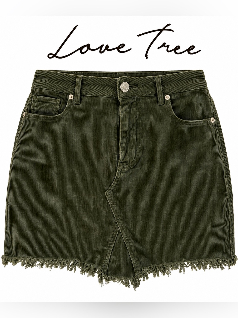 Love Tree Olive Corduroy Mini Skirt with Frayed Hem